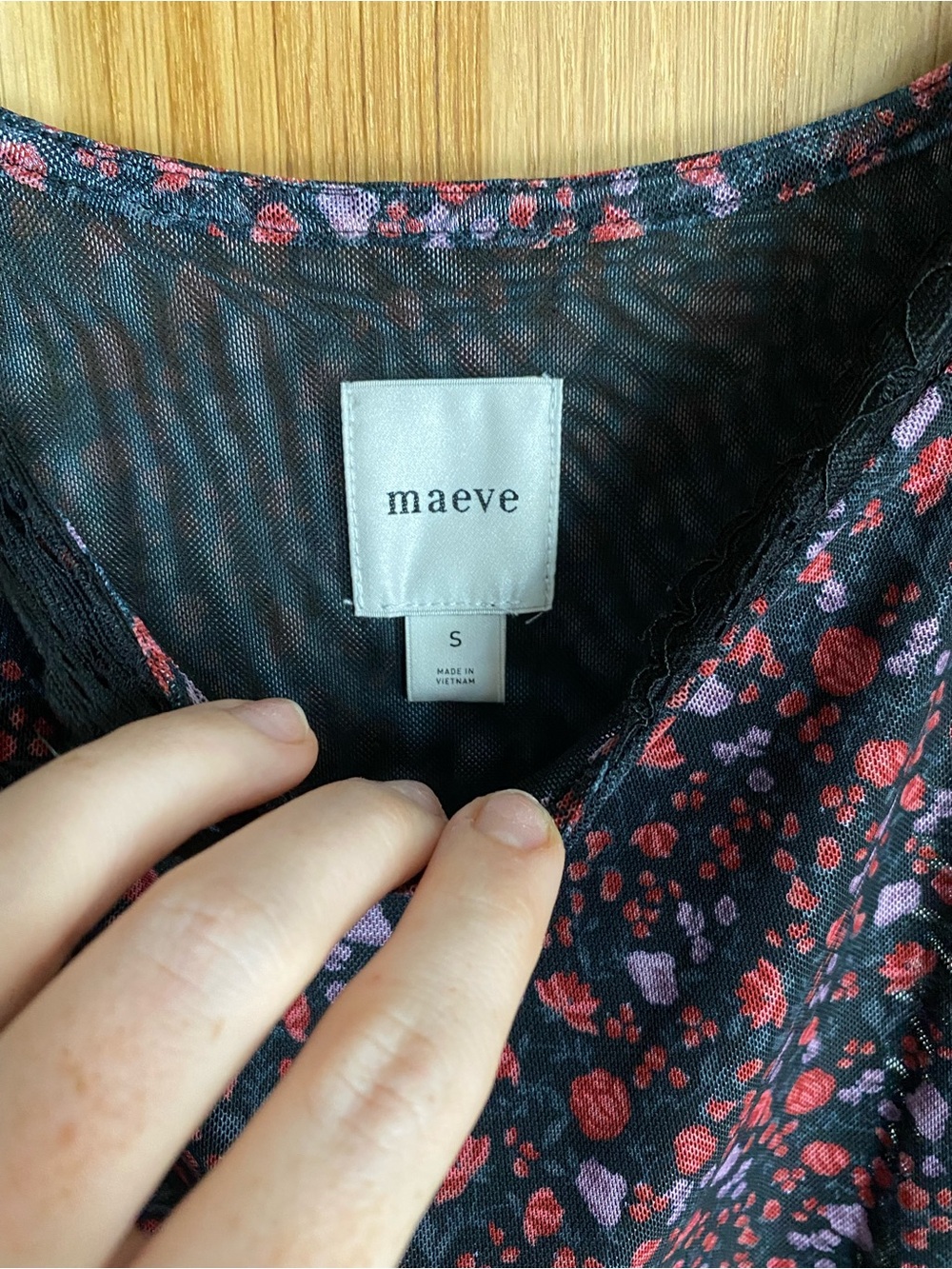 Maeve Black Sheer Long-Sleeve Top with Red Floral Print - Picture 4 of 5